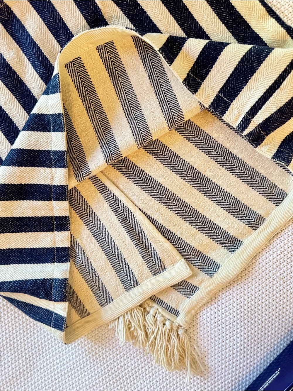 VANESSA BRUNO Boho IKA Cream Jute & Navy Blue Striped Fringe Mini Skirt - Picture 9 of 16
